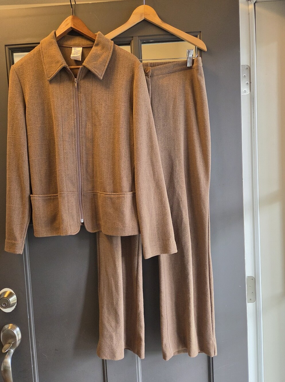 Vintage Weekenders Brown Two-Piece Zip Jacket & Wide-Leg Pants Set Size M